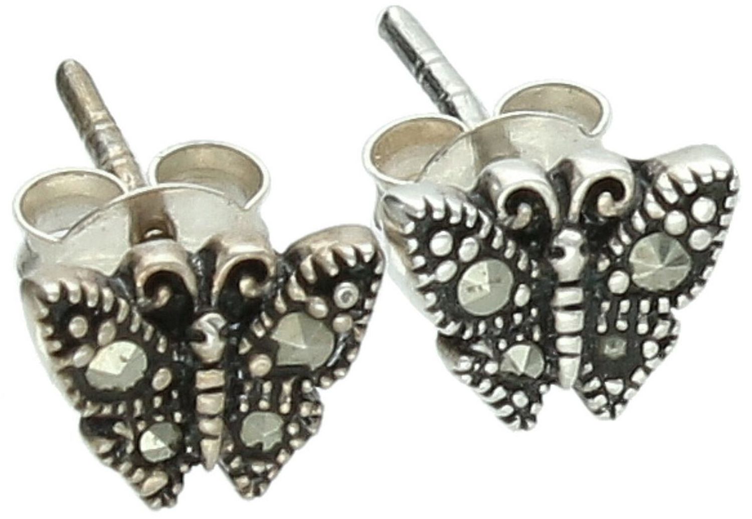 Kolczyki srebrne 925 K 0439 – motylki z markazytami, 7x6 mm, sztyft.jpg